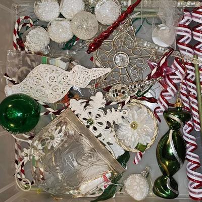 Large snapware storage with christmas decorations