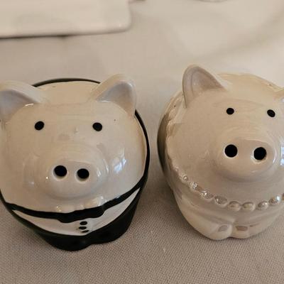 Pigs in black tie salt and pepper shakers