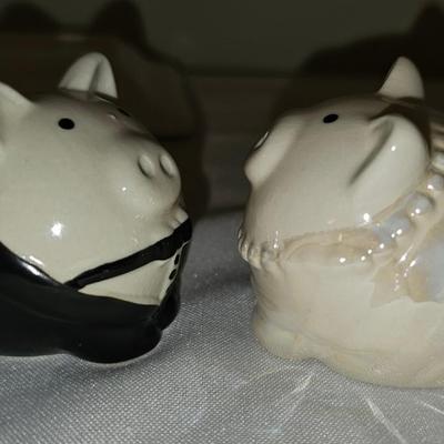 Pigs in black tie salt and pepper shakers