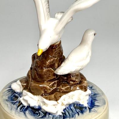 Set of 2 Ceramic Music Boxes -Bears at Home and Birds on the Water.