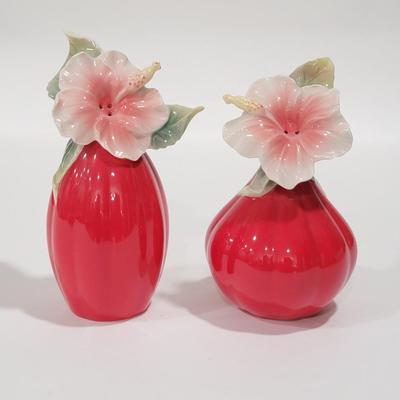 FRANZ Hibiscus porcelain salt / pepper shakers