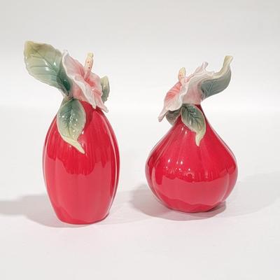FRANZ Hibiscus porcelain salt / pepper shakers
