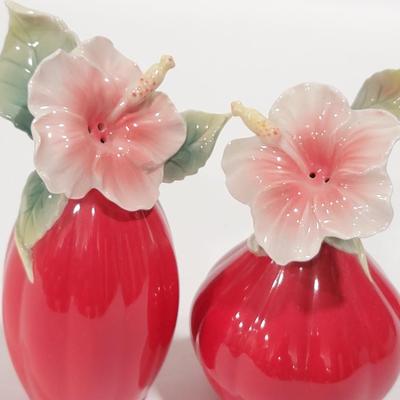 FRANZ Hibiscus porcelain salt / pepper shakers