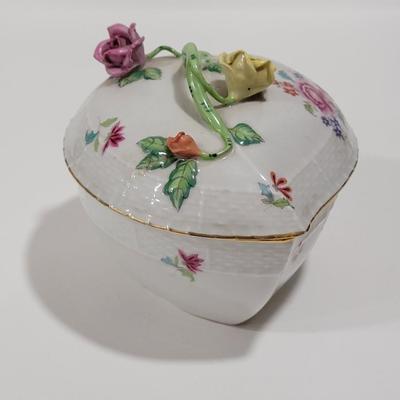 HEREND antique heart shaped covered dish