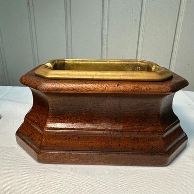 Two Wood & Removable Solid Brass Ashtrays (2)