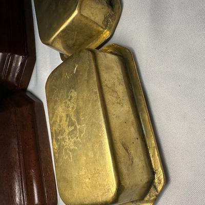 Two Wood & Removable Solid Brass Ashtrays (2)