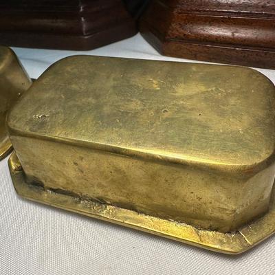 Two Wood & Removable Solid Brass Ashtrays (2)