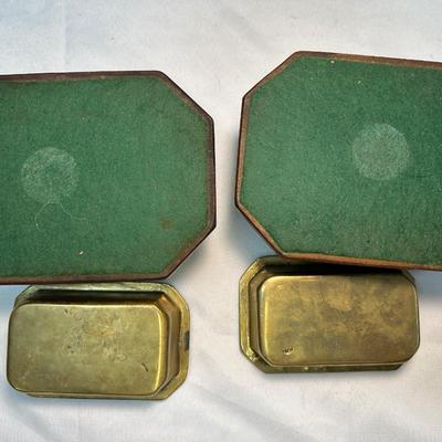 Two Wood & Removable Solid Brass Ashtrays (2)