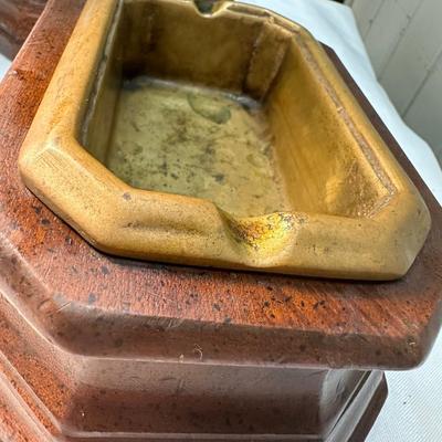 Two Wood & Removable Solid Brass Ashtrays (2)