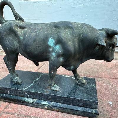 Bull Sculpture on Marble Base