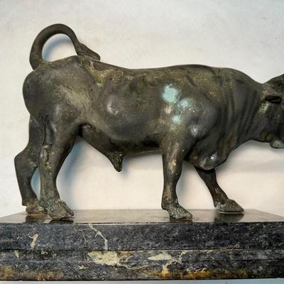 Bull Sculpture on Marble Base