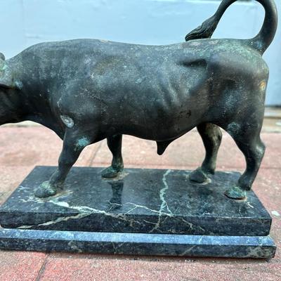 Bull Sculpture on Marble Base