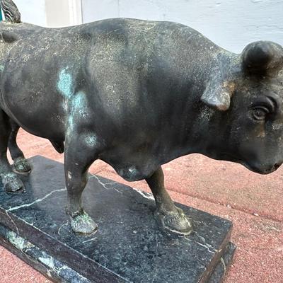 Bull Sculpture on Marble Base