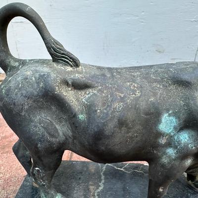 Bull Sculpture on Marble Base