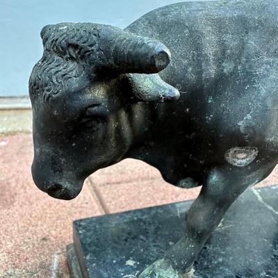 Bull Sculpture on Marble Base