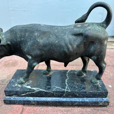 Bull Sculpture on Marble Base