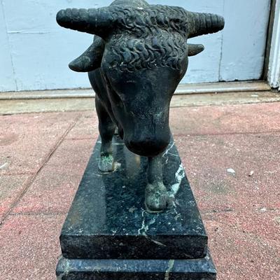 Bull Sculpture on Marble Base