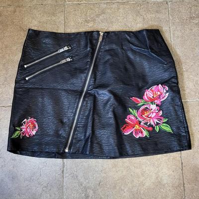 H&M Embroidered Faux Leather Mini Skirt