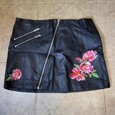 H&M Embroidered Faux Leather Mini Skirt