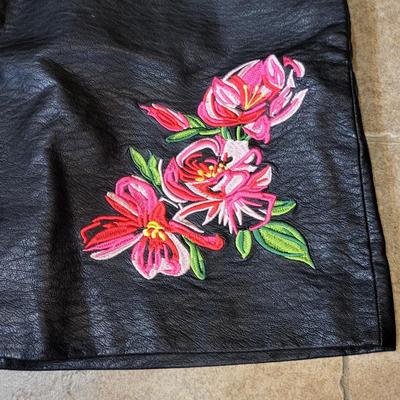 H&M Embroidered Faux Leather Mini Skirt