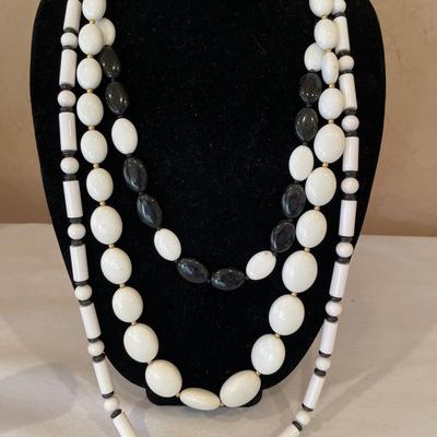 3 White & black bead necklaces