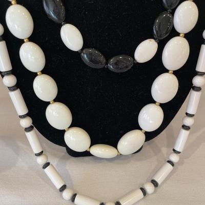 3 White & black bead necklaces
