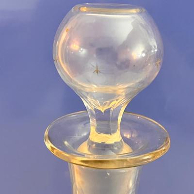 5 IC Inn Crystal Wine Glasses + Etched Antique Decanter