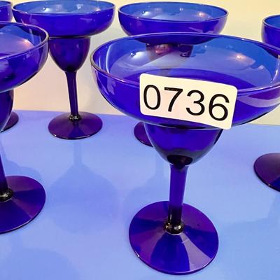 6 Cobalt Blue Margarita Glasses