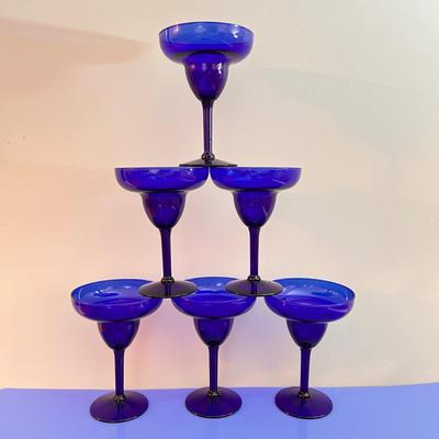 6 Cobalt Blue Margarita Glasses