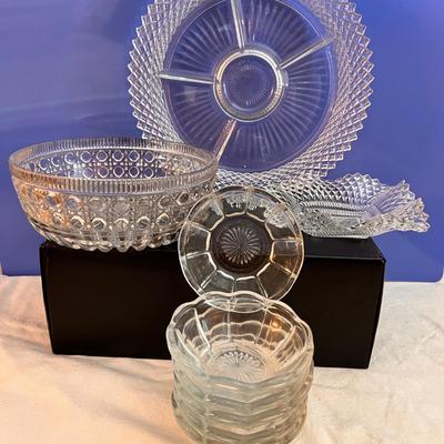 Mixed Cut Glass Crystal Serving Lot