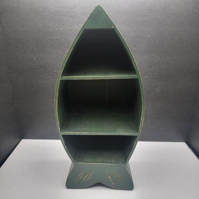 Cute Green Wood Freestanding Curio Shelf