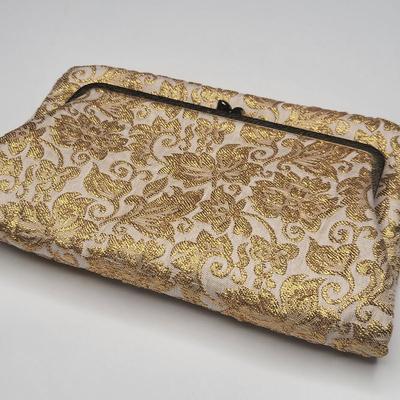 Vintage Gold Thread Embroidered Clutch Bag