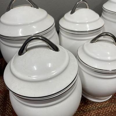 White with silver canister set