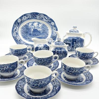 STAFFORDSHIRE ~ Liberty Blue ~ 34 Assorted Serving Pieces ~ Tea Serves For (6)