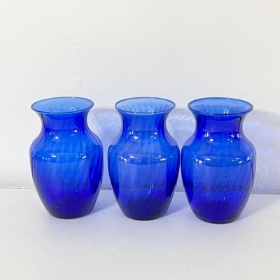 Eleven (11) Assorted Blue Glass Vases