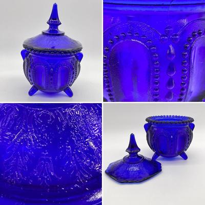 Pair (2) ~ Vtg. Cobalt Blue Glass Lidded Jars