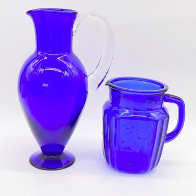 Pair (2) ~ Cobalt Blue Decorative Pitchers