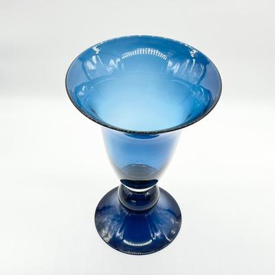 13.5â€ Blue Glass Footed Vase