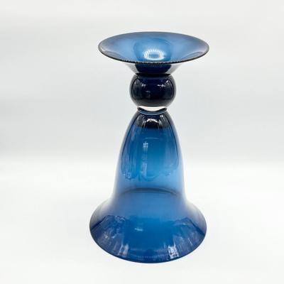 13.5â€ Blue Glass Footed Vase