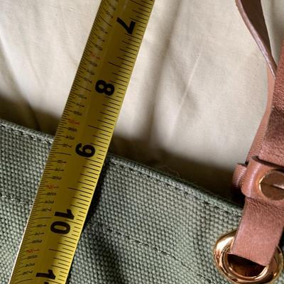 Tory Burch Red Logo Army Olive Green Canvas Tote Bag