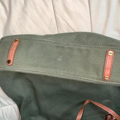 Tory Burch Red Logo Army Olive Green Canvas Tote Bag