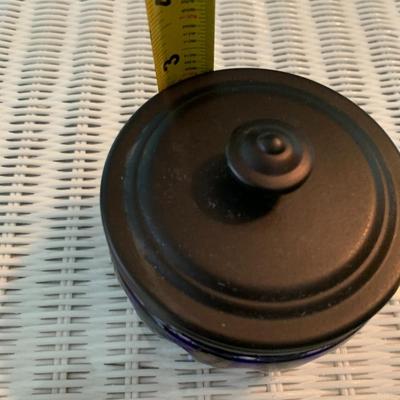 Cut to clear cobalt blue crystal glass Jar with metal lid