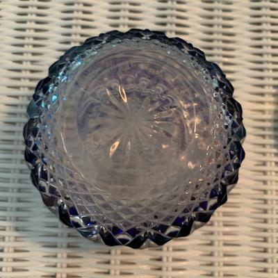 Cut to clear cobalt blue crystal glass Jar with metal lid