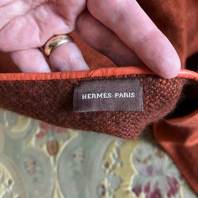 HERMES PARIS CASHMERE STOLE WITH LEATHER TRIM