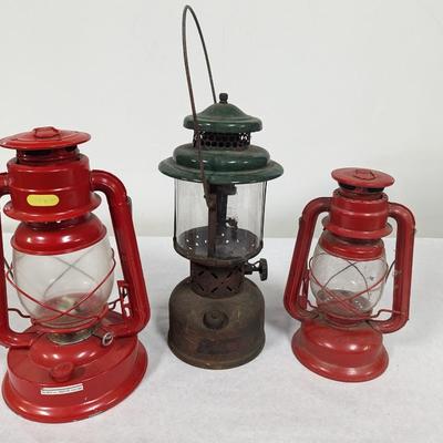 Set of Three Kerosene Lanterns including One Coleman Brand