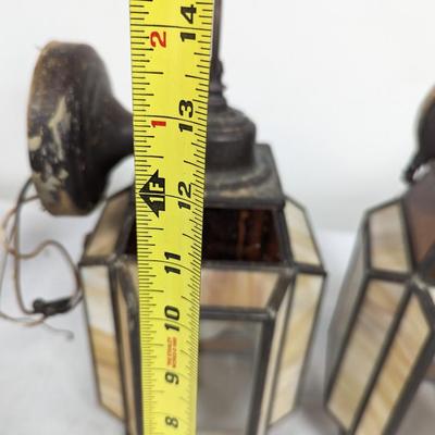 Pair of Stained-Glass Wall Sconce Electric Lanterns