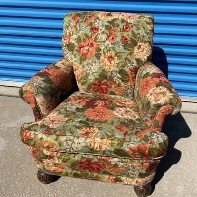 Flowered armchair with foot stool