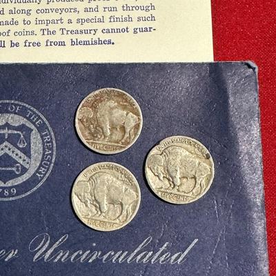1971 UNCIRCULATED 40% SILVER EISENHOWER DOLLAR COIN AND 3 BUFFALO NICKELS