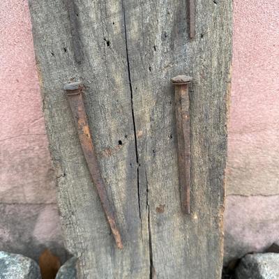 Wooden Plank w/ Decorative Square Head Nails