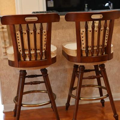Two Wood Chairmaster Barstools (2)